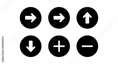 Set of circular symbols with arrows and mathematical signs in minimalist style