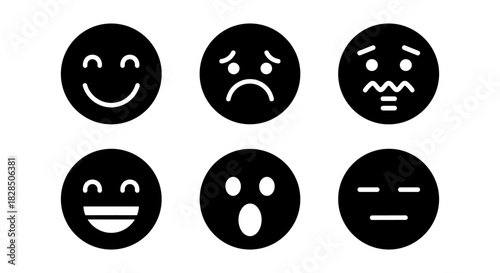 Simple black emotion icons on white background
