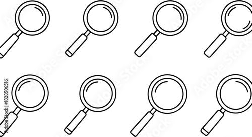 Seamless pattern of linear magnifying glass icons on white background