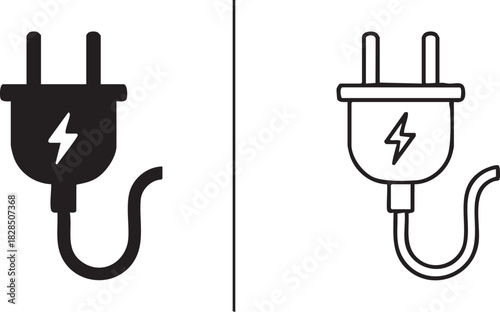 Electrical plug silhouette and outline icons isolated on transparent background