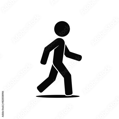 A simple black silhouette of a person walking with their arms moving naturally.