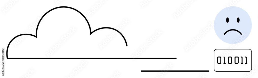 Fototapeta premium Data loss concept. Cloud computing issues, binary data corruption, and a sad face visualizing technology mishaps. Data loss impacting cloud storage, systems, user experience, and security. Ideal