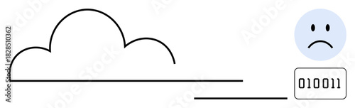 Data loss concept. Cloud computing issues, binary data corruption, and a sad face visualizing technology mishaps. Data loss impacting cloud storage, systems, user experience, and security. Ideal
