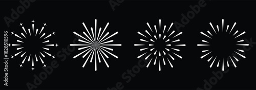 Fire works icon. Firework icon set. Fourth of July celebration symbol, Independence Day design element.