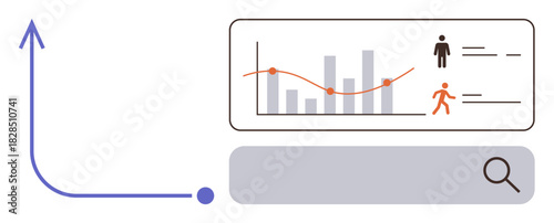 Dashboard highlights trend graphs, data analysis, metrics, user-related stats, and search functionality. Ideal for analytics, research, growth, progress management strategy and digital tools