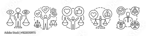 Ethical balance, social responsibility, business justice outline vector