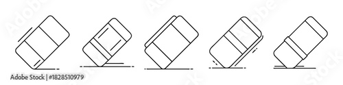 Line art icons of erasers deleting marks, representing correction and removal