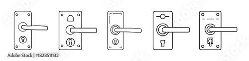 Door handles and levers set with various keyhole designs vector illustration