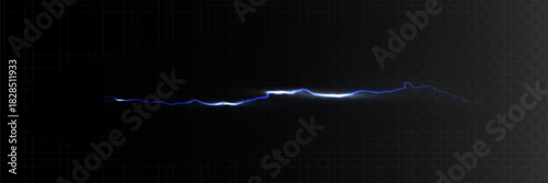 Vector Illustration of Abstract Blue Lightning on Black Background. Blitz Lightning Thunder Light Sparks Storm Flash Thunderstorm. Power Energy Charge