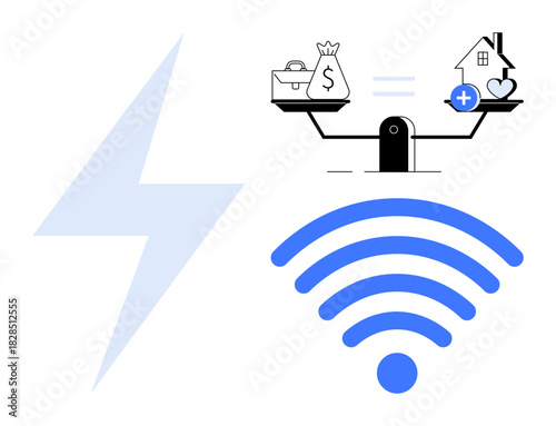 Work-life balance concept. balancing work, money, and health priorities using technology and connectivity. Work-life balance for productivity, well-being, workplace strategy, modern living, tech