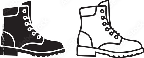 Pair of combat boots silhouette and outline isolated on transparent background