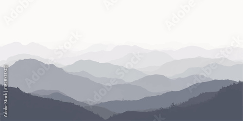 Abstract mountain range landscape in shades of gray and white gradient