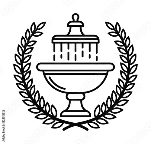 Decorative Fountain Emblem with Laurel Wreath Outline