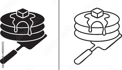 Stack of pancakes with butter and syrup silhouette isolated on transparent background