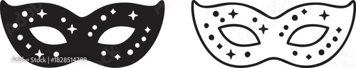 Two masquerade masks one black and one white silhouette isolated on transparent background