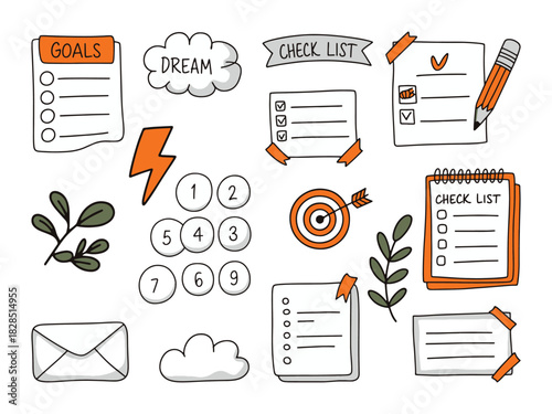 Hand drawn style checklist template with customizable elements and various color options for organization and planning