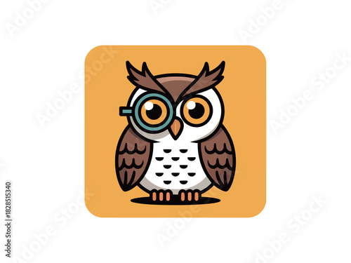 Adorable cartoon owl with monocle offers whimsical charm and clever appeal for educational designs and character branding, inviting curiosity and fun