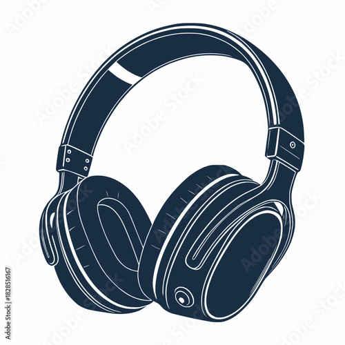 Detailed illustration of classic over ear headphones in a simple monochrome style