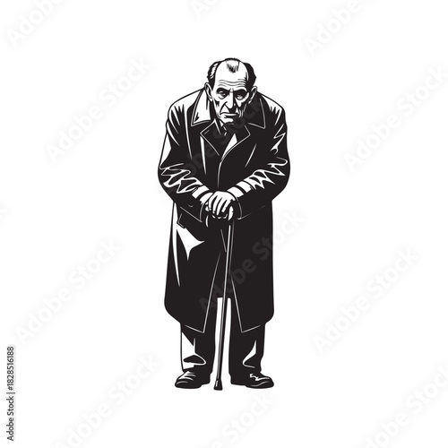 Serious Old Man Trench Coat Vector