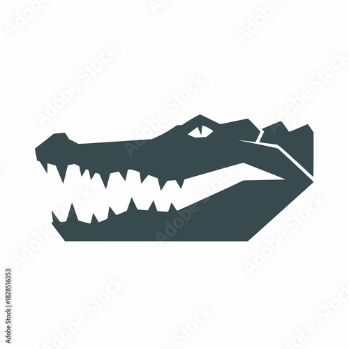 Stylized silhouette of an alligator head with prominent teeth and jawline