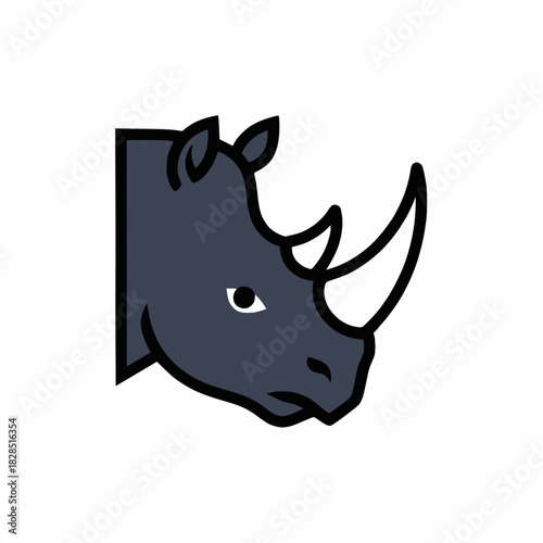 A simple graphical illustration of a rhinoceros head in a dark blue color