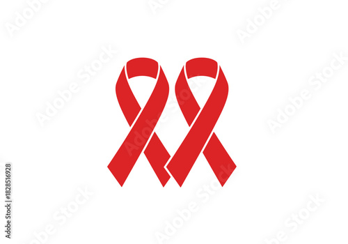 Vector illustration of two interlocking red ribbons forming a unity symbol, world aids day, clipart style vector