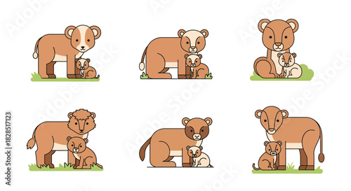 Adorable Lioness and Cub Illustrations A Collection of Six Charming Designs.