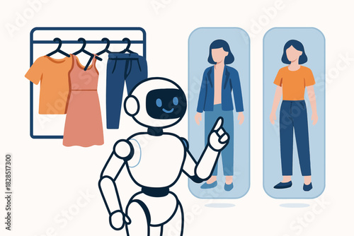 AI Robot Assisting with Virtual Clothing Try-On and Fashion Selection.