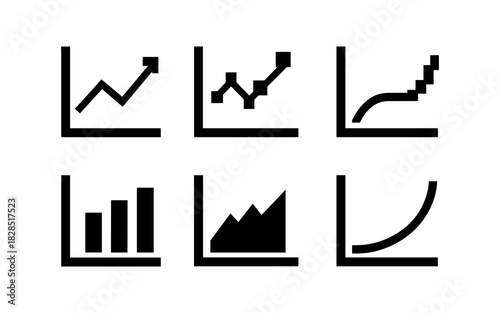 Minimalist graph icons set with trend and growth indicators for data analysis