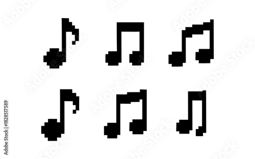 Pixel art music notes set in retro 8-bit style
