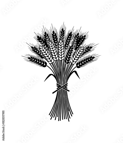 Rustic wheat bundle design, vintage harvest grain sheaf for agriculture and baking themes