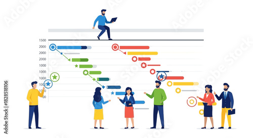 Business Team Collaborating on Project Timeline Visualization.