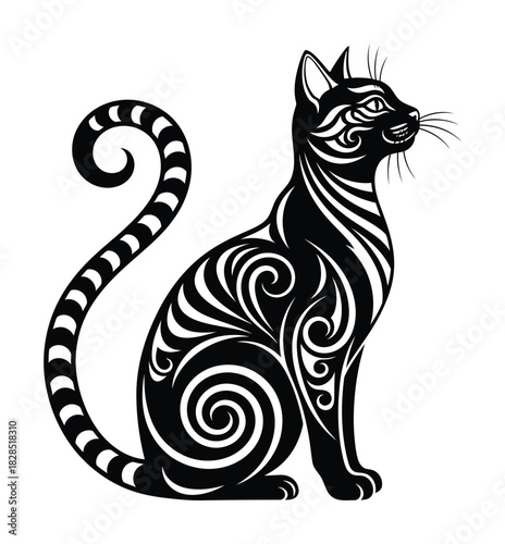Black cat vector illustration tribal tattoo style design for print art eps silhouette