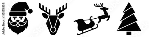 Spreading Christmas cheer Santa reindeer sleigh and tree silhouettes embody holiday spirit in black