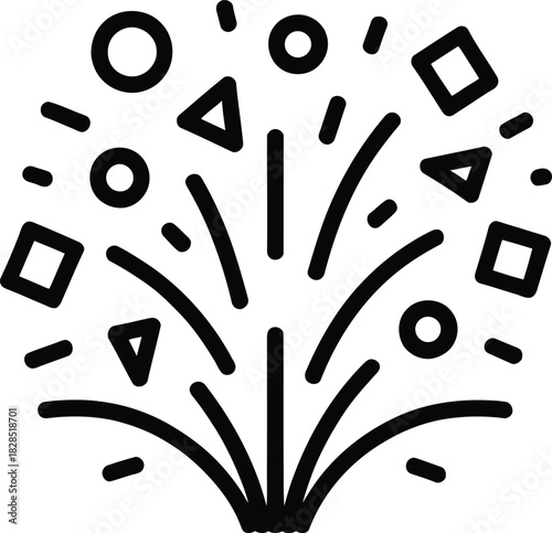 Bursting celebration Geometric shapes explode in a joyful display of confetti and pure line art