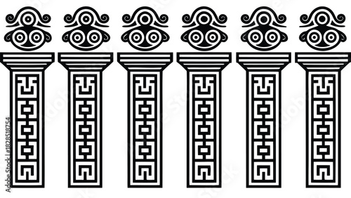 Ancient greek column frieze pattern silhouette isolated on white background