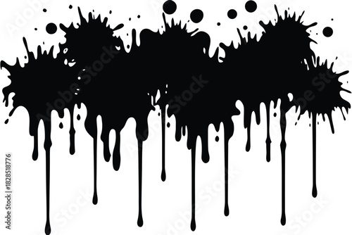 Black ink splatters and drips silhouette isolated on white background