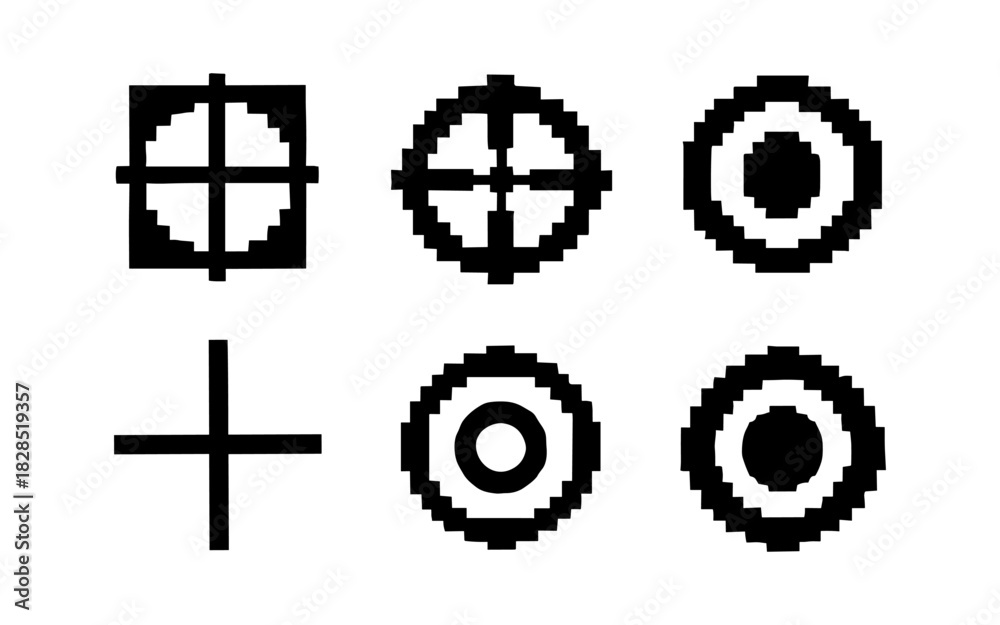 Obraz premium Retro pixel art crosshairs and targets collection for digital design projects