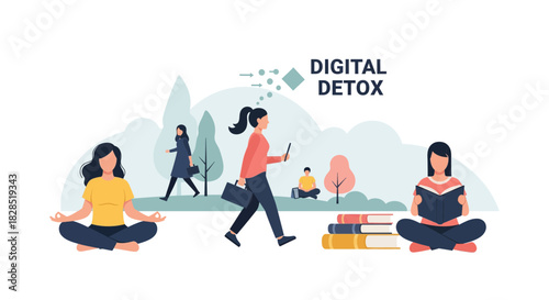 Digital Detox Concept with People Enjoying Nature and Activities.