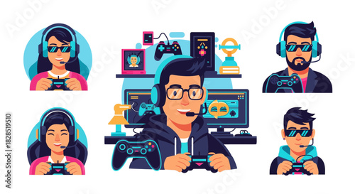 Diverse Group of Gamers Playing Video Games Together.