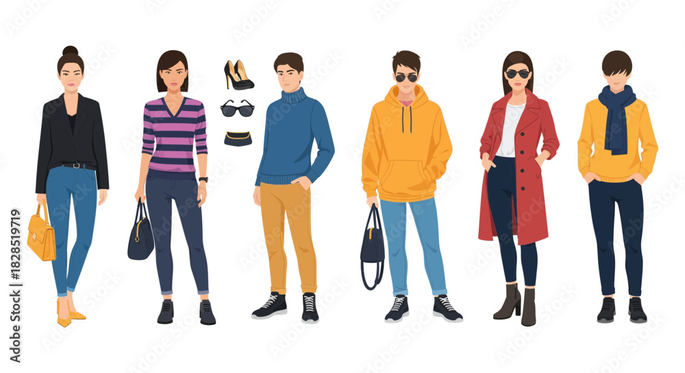 Obraz premium Diverse Group of Stylishly Dressed Men and Women Posing Together.