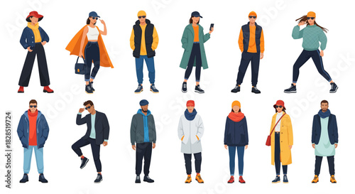 Diverse Group of Stylish People in Modern Fashion Outfits.