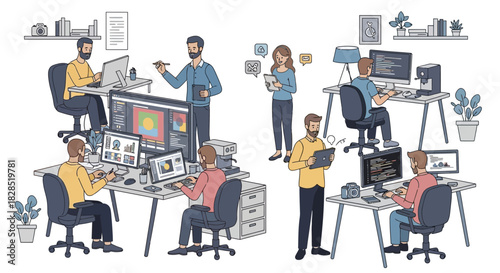 Diverse Team Collaborating in a Modern Office Environment.