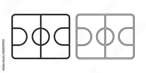 Two minimalist black outline icons of a sports court, featuring a center circle and halfcourt lines
