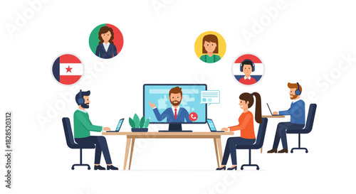 Online Business Meeting with International Participants via Video Conference.