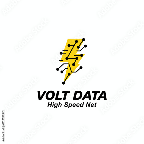 A bold yellow lightning bolt fused with circuit lines, symbolizing speed, power, and advanced digital connectivity for a high-performance network brand.