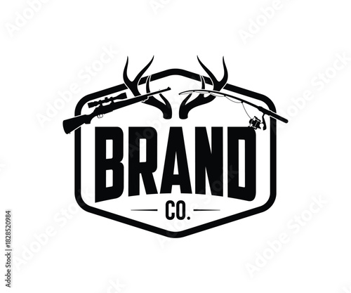 Hunting club and fishing rod badges logo template
