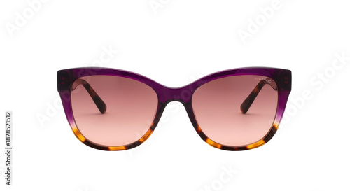 Isolated stylish purple cat-eye sunglasses with color gradient lenses for women for sun protection