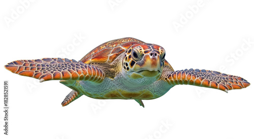 Isolated Sea Turtle swimming slowly, graceful and serene underwater life in the ocean habitat