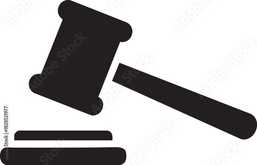 Black silhouette of a gavel and sounding block isolated on transparent background